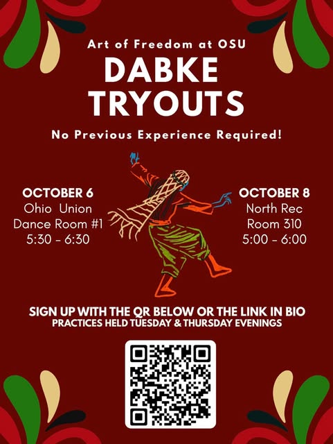 Dabke Tryouts – October 6 event flyer from @aofatosu