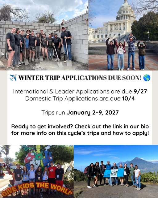 Buck-I-SERV Winter Break Trips event flyer from @buckiserv