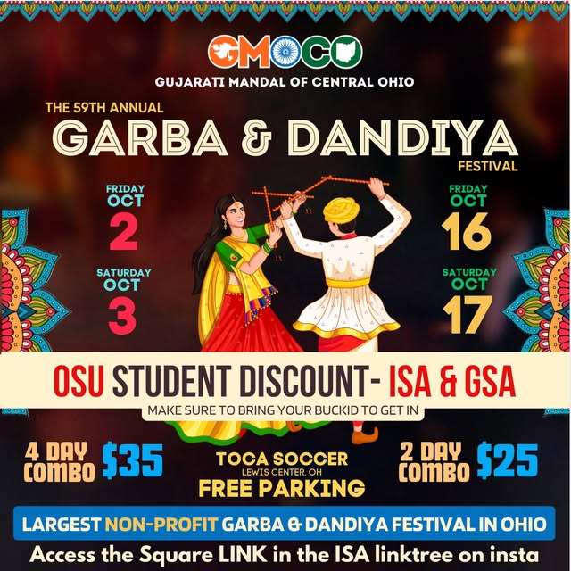 Garba & Dandiya Festival – Weekend 2 event flyer from @osu.isa