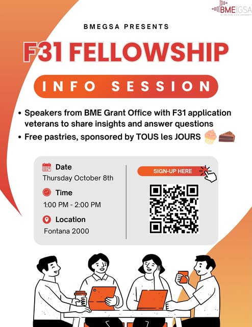 F31 Fellowship Info Session event flyer from @osu_bmegsa
