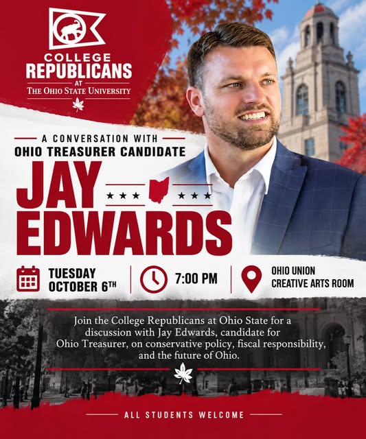 A Conversation with Ohio Treasurer Candidate Jay Edwards event flyer from @osucrs