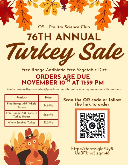 OSU Poultry Science Club 76th Annual Turkey Sale – Orders Due event flyer from @osupoultryscience