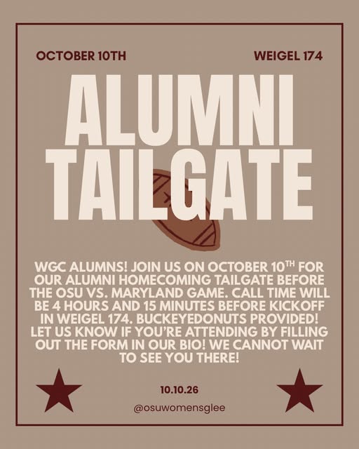 Alumni Tailgate event flyer from @osuwomensglee