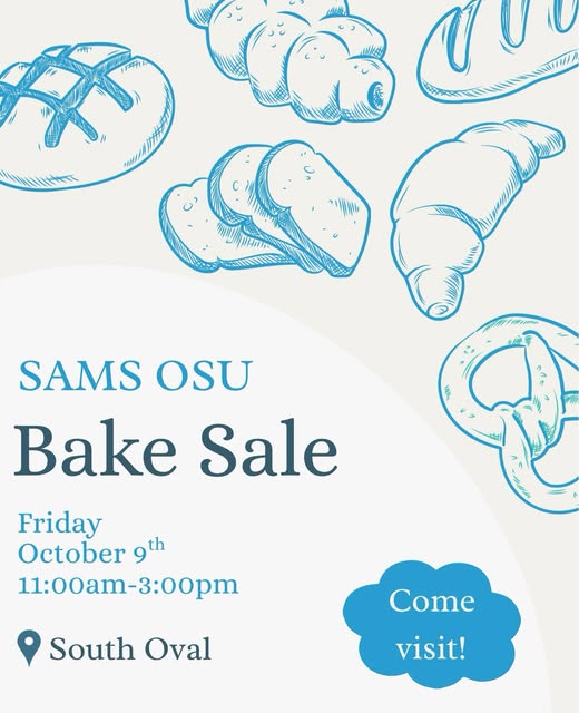 SAMS OSU Bake Sale event flyer from @samsatosu
