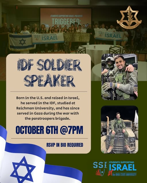 IDF Soldier Speaker event flyer from @ssi.osu