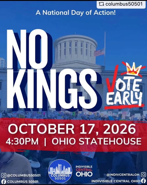 No Kings protest in Columbus event flyer from @standupforscienceohio
