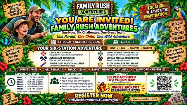 Family Rush Adventures Family Day (OSU) event flyer from @sva_osu